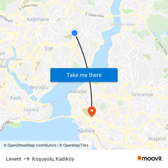 Levent to Koşuyolu, Kadıköy map