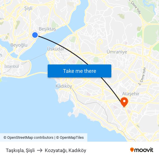 Taşkışla, Şişli to Kozyatağı, Kadıköy map