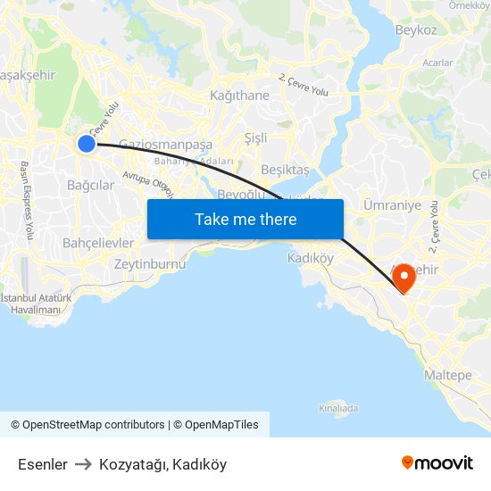 Esenler to Kozyatağı, Kadıköy map