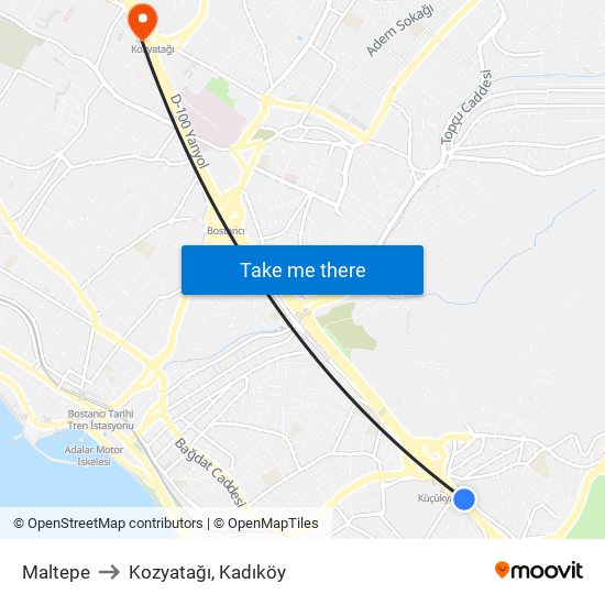 Maltepe to Kozyatağı, Kadıköy map