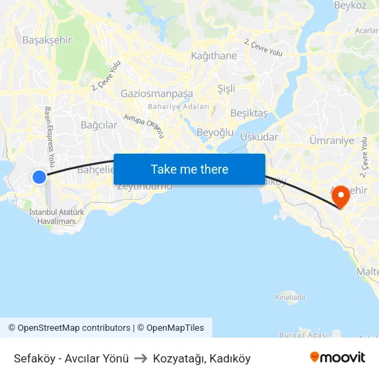 Sefaköy - Avcılar Yönü to Kozyatağı, Kadıköy map
