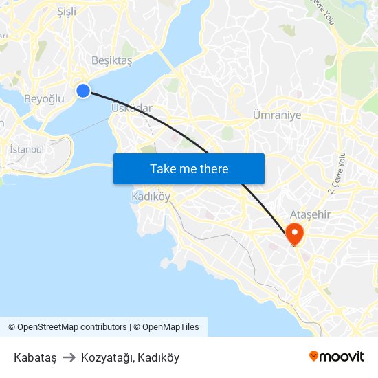 Kabataş to Kozyatağı, Kadıköy map