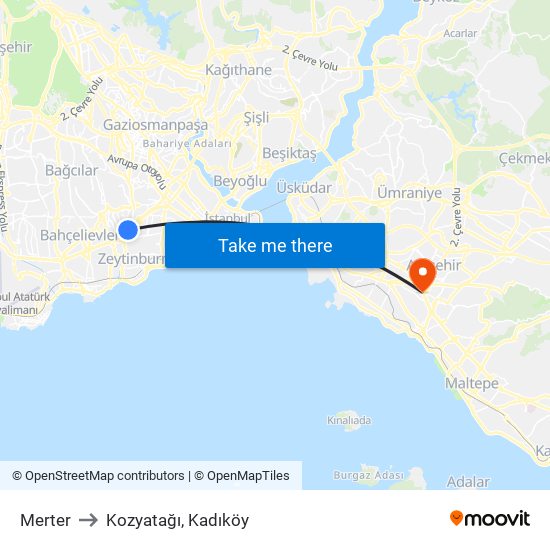 Merter to Kozyatağı, Kadıköy map