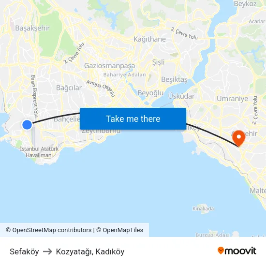 Sefaköy to Kozyatağı, Kadıköy map