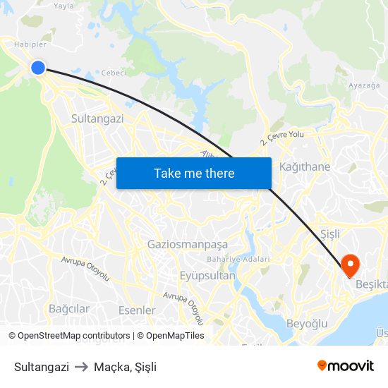 Sultangazi to Maçka, Şişli map