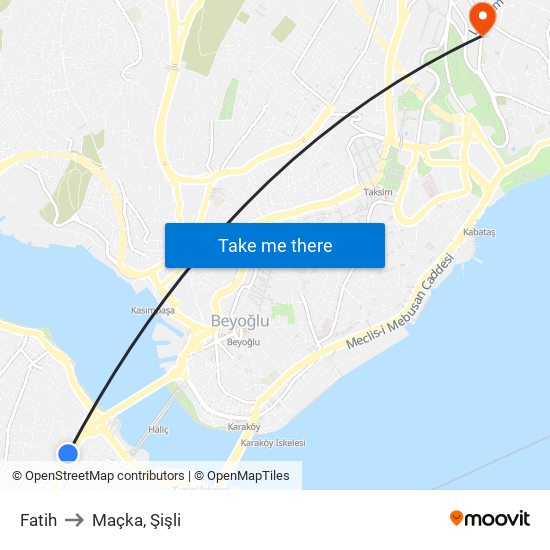 Fatih to Maçka, Şişli map