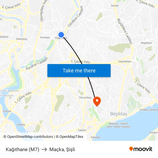 Kağıthane (M7) to Maçka, Şişli map