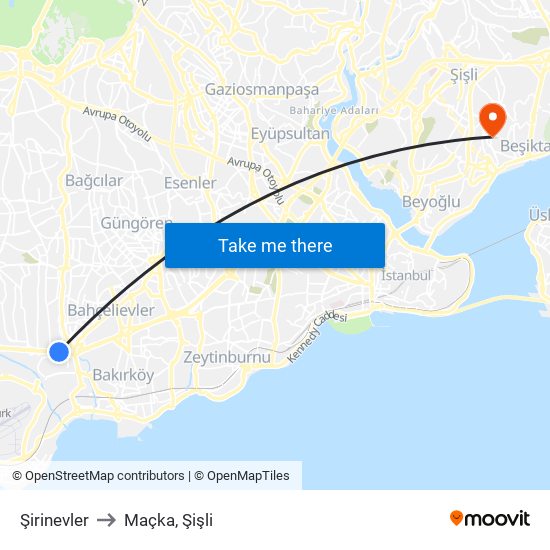 Şirinevler to Maçka, Şişli map