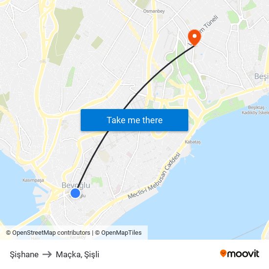 Şişhane to Maçka, Şişli map