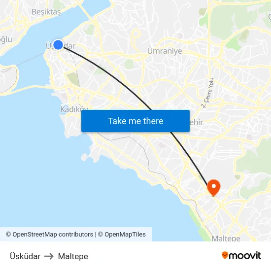 Üsküdar to Maltepe map