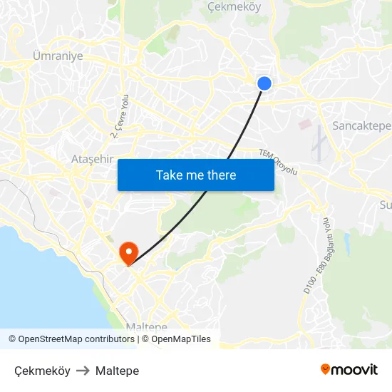 Çekmeköy to Maltepe map