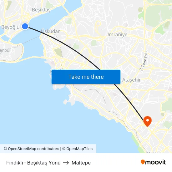 Fındıklı - Beşiktaş Yönü to Maltepe map