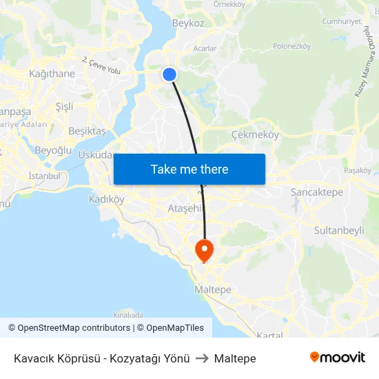 Kavacık Köprüsü - Kozyatağı Yönü to Maltepe map