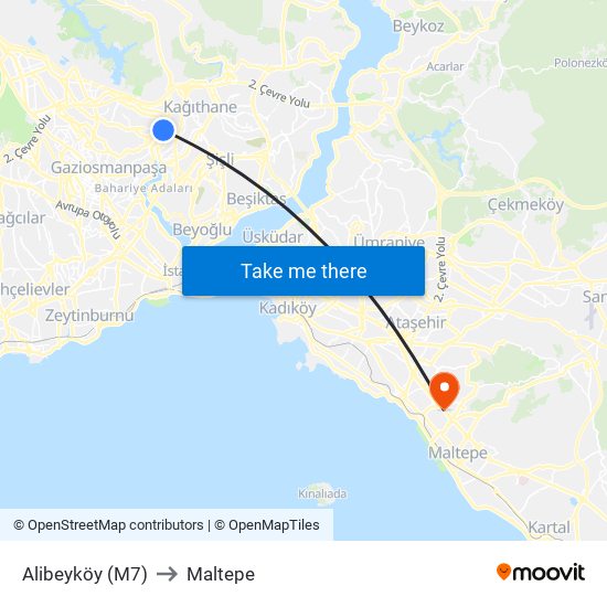 Alibeyköy (M7) to Maltepe map
