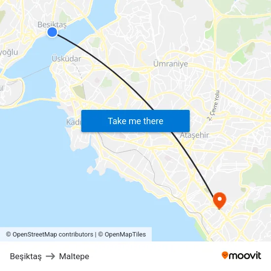 Beşiktaş to Maltepe map