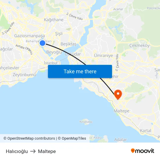 Halıcıoğlu to Maltepe map
