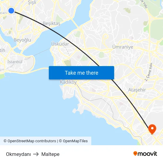 Okmeydanı to Maltepe map