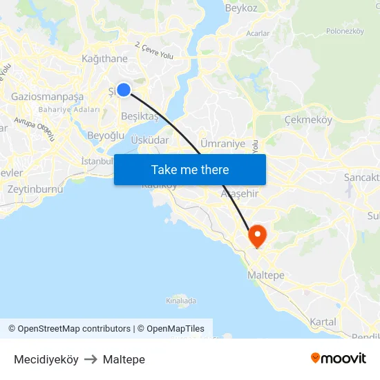 Mecidiyeköy to Maltepe map