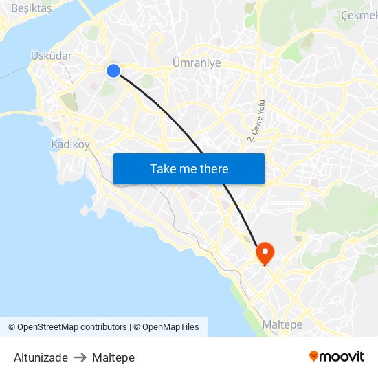 Altunizade to Maltepe map