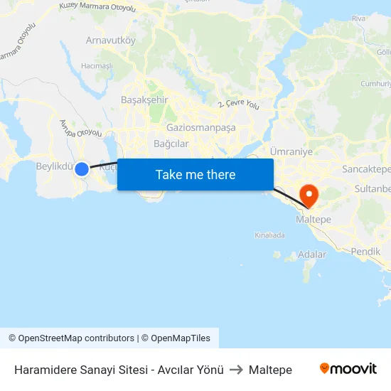 Haramidere Sanayi Sitesi - Avcılar Yönü to Maltepe map