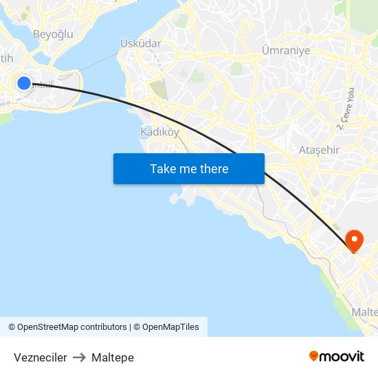 Vezneciler to Maltepe map