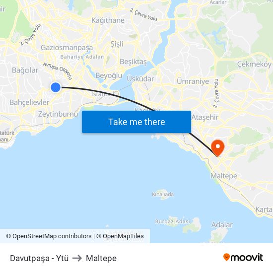 Davutpaşa - Ytü to Maltepe map