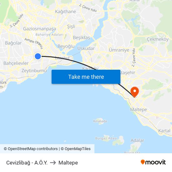 Cevizlibağ - A.Ö.Y. to Maltepe map