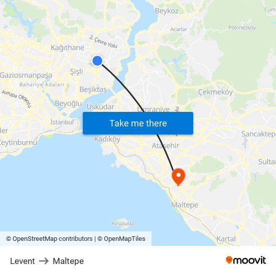 Levent to Maltepe map