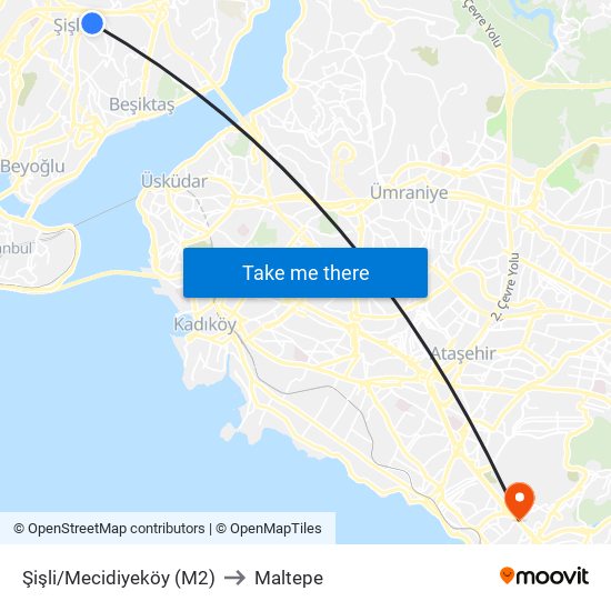 Şişli/Mecidiyeköy (M2) to Maltepe map