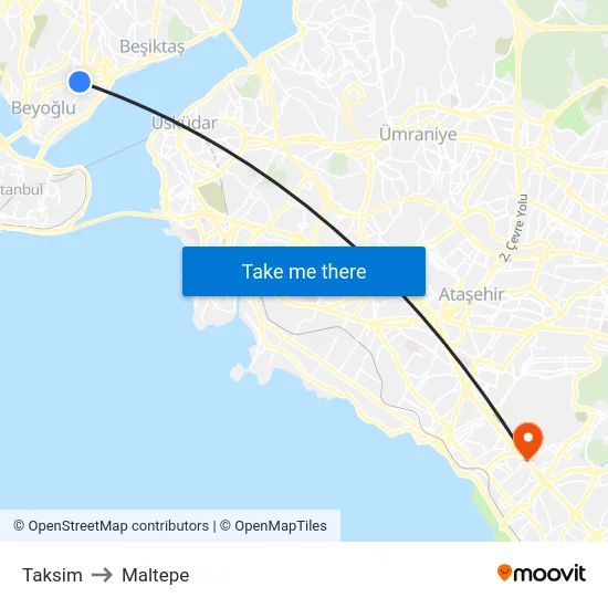 Taksim to Maltepe map