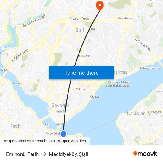 Eminönü, Fatih to Mecidiyeköy, Şişli map