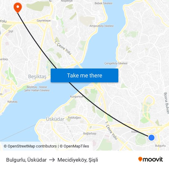 Bulgurlu, Üsküdar to Mecidiyeköy, Şişli map