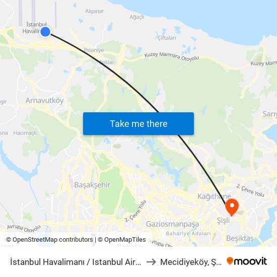 İstanbul Havalimanı / Istanbul Airport to Mecidiyeköy, Şişli map