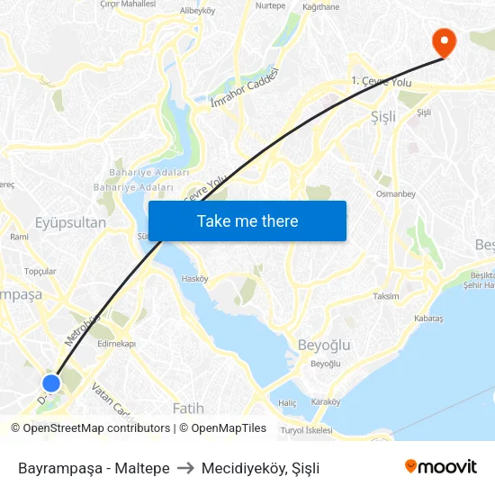 Bayrampaşa - Maltepe to Mecidiyeköy, Şişli map