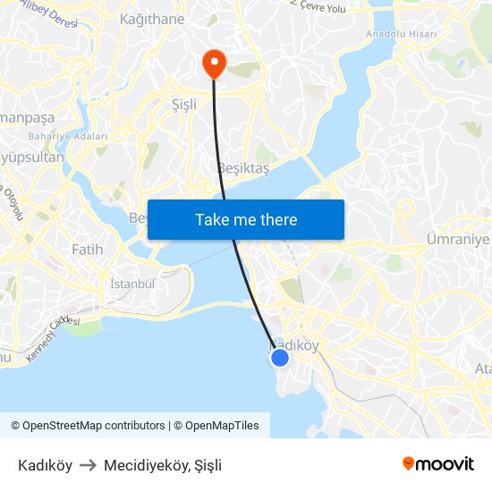 Kadıköy to Mecidiyeköy, Şişli map