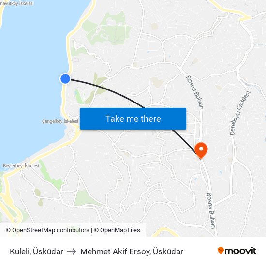 Kuleli, Üsküdar to Mehmet Akif Ersoy, Üsküdar map