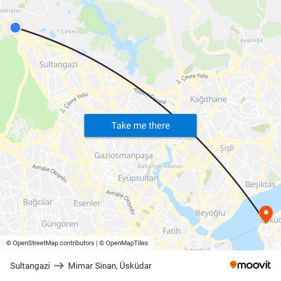 Sultangazi to Mimar Sinan, Üsküdar map