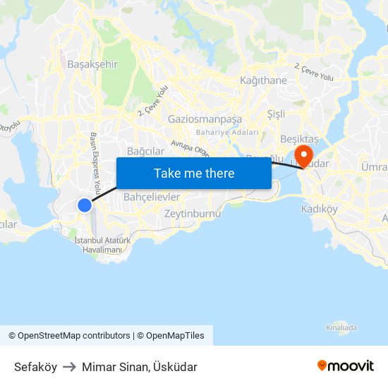 Sefaköy to Mimar Sinan, Üsküdar map