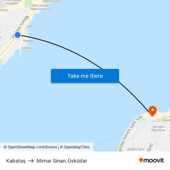 Kabataş to Mimar Sinan, Üsküdar map