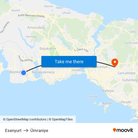 Esenyurt to Ümraniye map