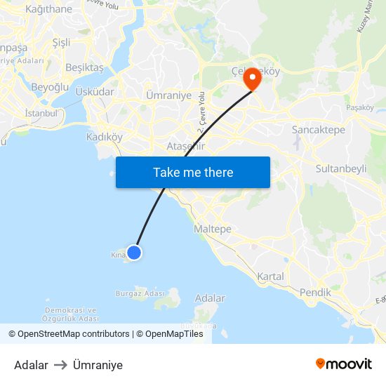 Adalar to Ümraniye map