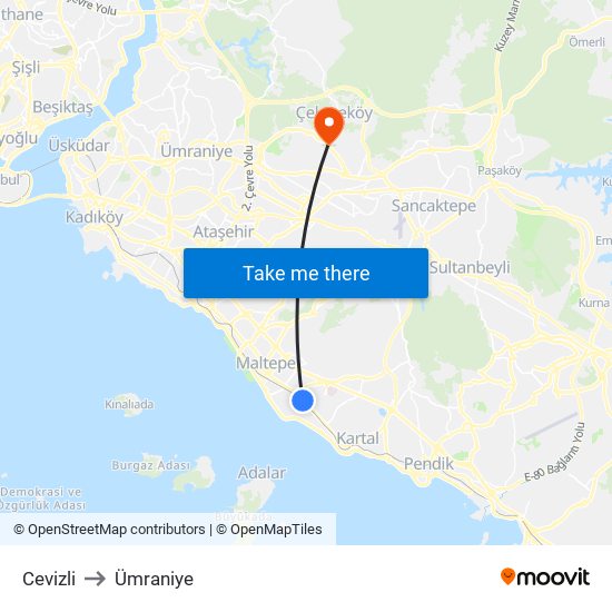 Cevizli to Ümraniye map