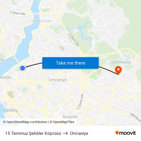 15 Temmuz Şehitler Köprüsü to Ümraniye map