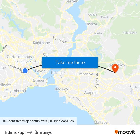 Edirnekapı to Ümraniye map