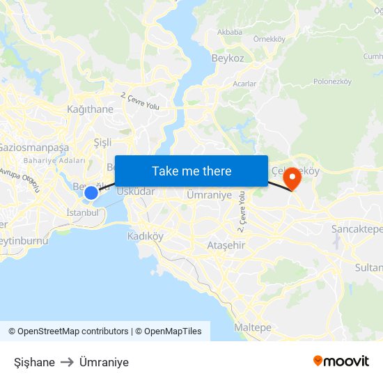 Şişhane to Ümraniye map