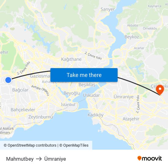 Mahmutbey to Ümraniye map