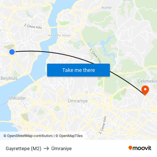 Gayrettepe (M2) to Ümraniye map