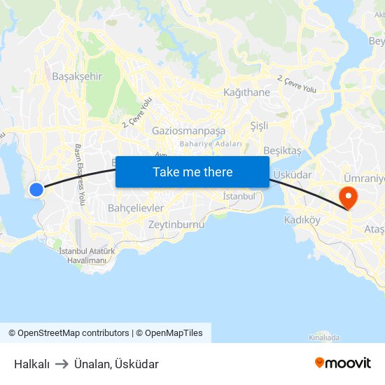 Halkalı to Ünalan, Üsküdar map