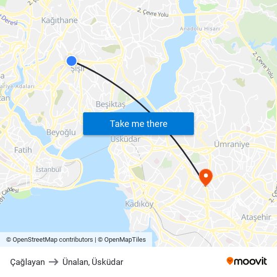 Çağlayan to Ünalan, Üsküdar map