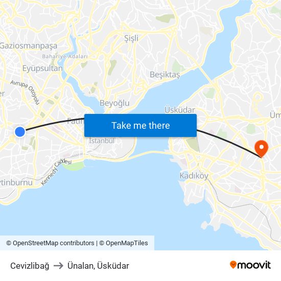 Cevizlibağ to Ünalan, Üsküdar map